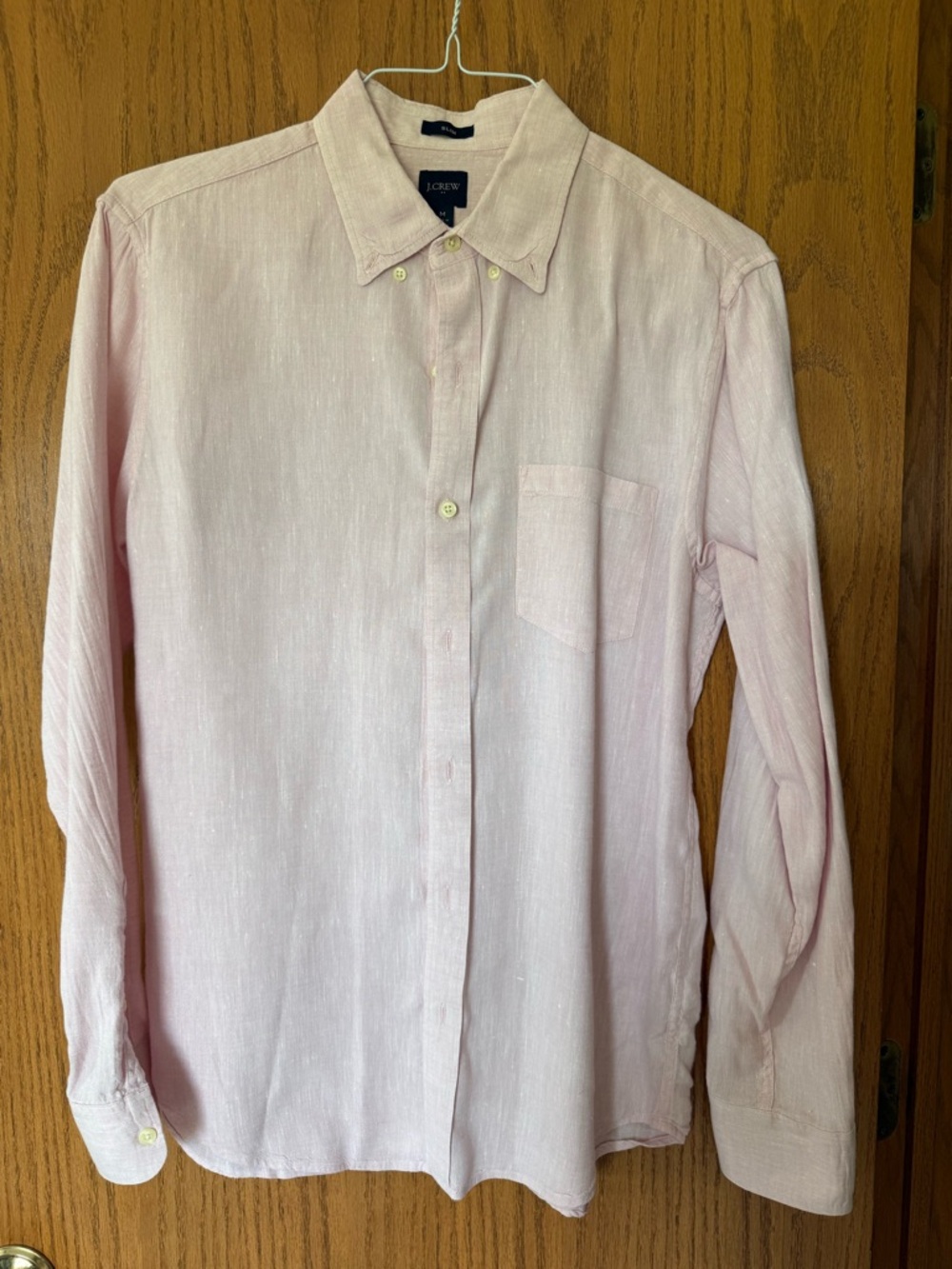 J. Crew Men's Light Pink Button-Down Linen Shirt - Slim Fit